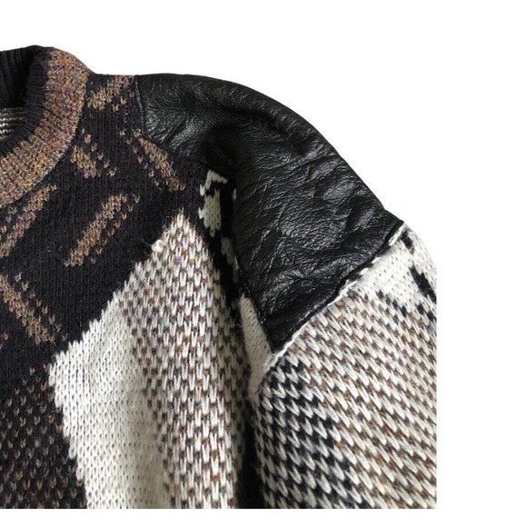 Vintage Uniform Code Geometric Knit Sweater Size S With Leather Patches - Picture 3 of 16